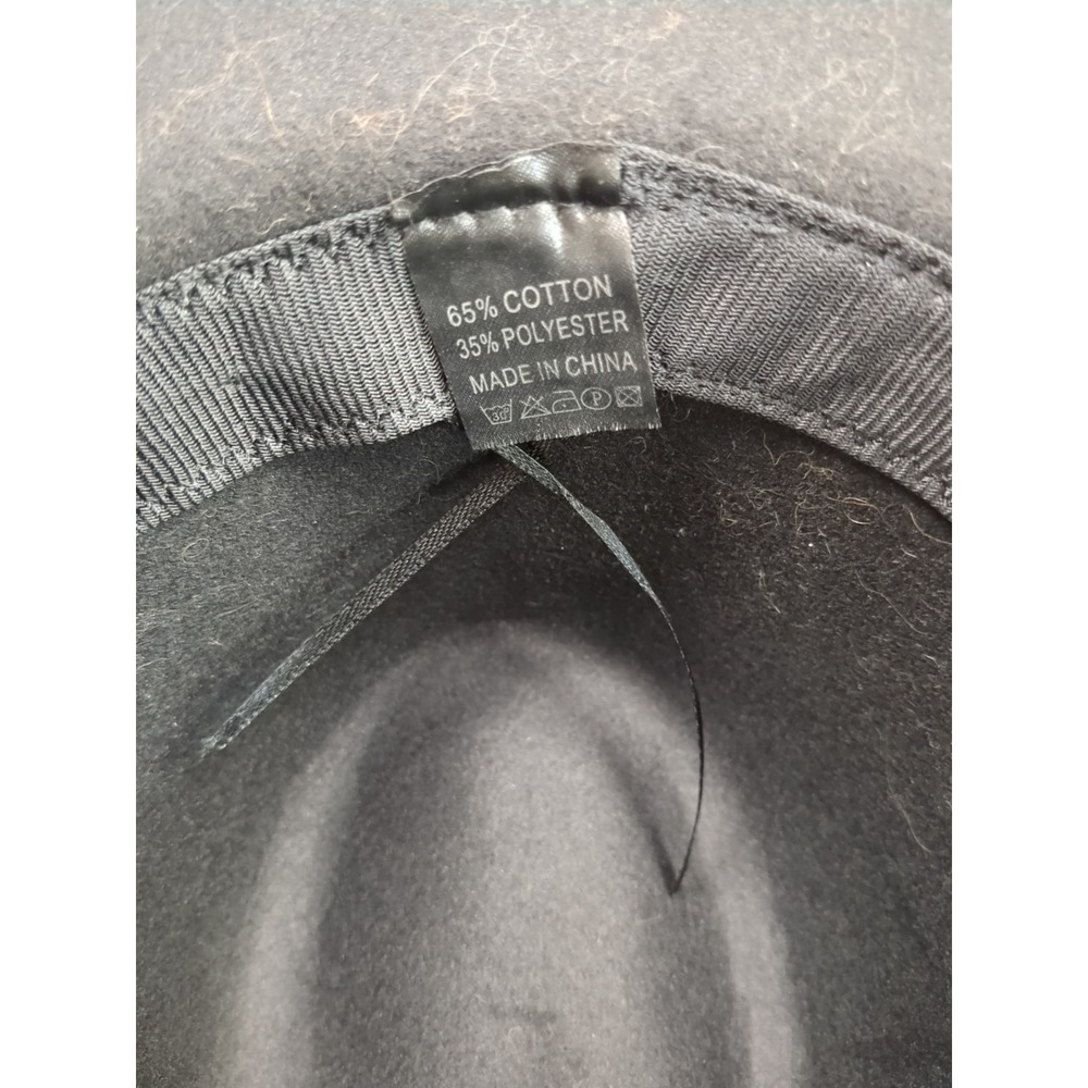 Classic Wide Brim Belt Buckle Fedora Hat 24"‎ Circumference Black - Picture 10 of 10